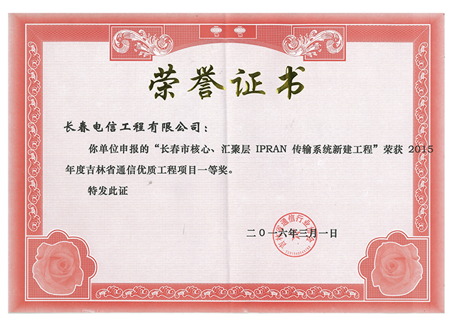 荣誉证书—传输工程